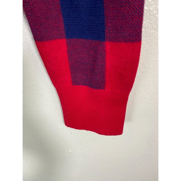 Lands End Supima Cotton Red Blue Buffalo Plaid Button Cardigan Sweater Medium - Picture 11 of 14